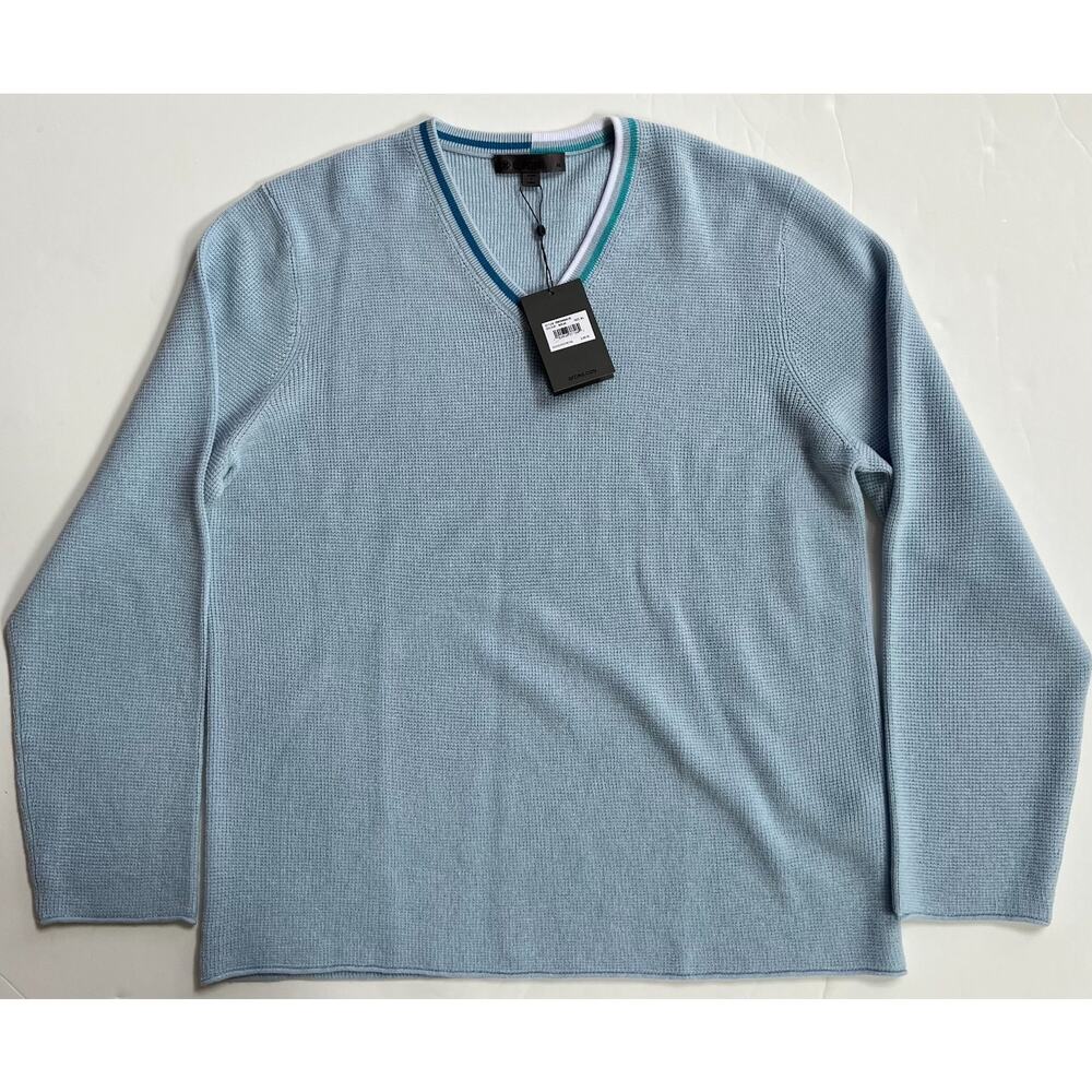 G/Fore Waffle Knit V Neck Baja Blue Golf Sweater 100% Wool Men's XL